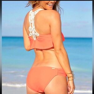 Jessica SimpsonTwo Piece Cami Flounce Fancy Back Bikini Swimsuit Peach. Size M